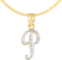 Load image into Gallery viewer, 10k Yellow Gold and White Gold Two-Tone 21.5mm Cursive Personalized Alphabet A-Z Initial Pendant with Optional 1.1mm Solid Cable Chain, 18 Inch