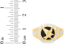 Load image into Gallery viewer, 10k Yellow Gold 14mm Eagle Bird Onyx Two-Tone Railroad CZ Ring, Sizes 5 - 13