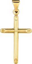 Load image into Gallery viewer, 14k Yellow Gold 0.8" Classic Cylinder Tube Cross or 1" Classic Cross Charm Pendant with optional Adjustable Chain Necklace