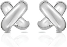 Load image into Gallery viewer, 925 Sterling Silver or 14k Gold over Silver 16mm Puffy X Stud Earrings