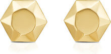 Load image into Gallery viewer, 14k Yellow Gold 6.8mm Flat Back Elevated Hexagon Stud Earrings