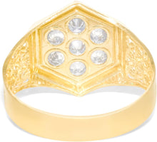 Load image into Gallery viewer, 10k Yellow Gold 15mm Hexagon CZ Openwork Flower Men's Ring, Sizes 5 - 13