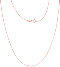 Load image into Gallery viewer, 14k Yellow Gold or White Gold or Rose Gold 0.45mm Solid Box Chain Link Necklace with Spring Ring Closure