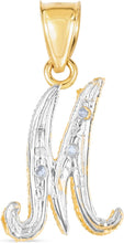 Load image into Gallery viewer, 10k Yellow Gold and White Gold Two-Tone 21.5mm Cursive Personalized Alphabet A-Z Initial Pendant with Optional 1.1mm Solid Cable Chain, 18 Inch
