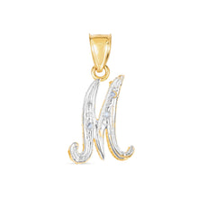 Load image into Gallery viewer, 10k Yellow Gold and White Gold Two-Tone 21.5mm Cursive Personalized Alphabet A-Z Initial Pendant with Optional 1.1mm Solid Cable Chain, 18 Inch