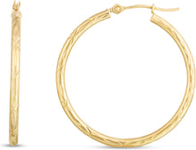 Load image into Gallery viewer, 14k Yellow Gold 2mm Diamond Cut Tube Hoop Earrings