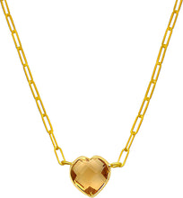 Load image into Gallery viewer, Floreo 14k Yellow Gold Paperclip Chain Heart Gemstone Necklace 18 Inch