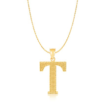 Load image into Gallery viewer, 10k Yellow Gold 1 Inch Extra Large Textured Letter Pendant A-Z Alphabet Pendant with Optional Rope Chain Necklace