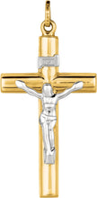 Load image into Gallery viewer, 14k Yellow Gold 1.7" Classic INRI Jesus Crucifix Two-Tone Cross Charm Pendant with optional Adjustable Chain Necklace