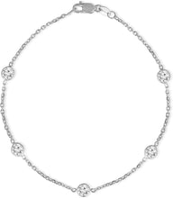 Load image into Gallery viewer, 14k White Gold 4mm Round Created Cubic Zirconia (CZ) Birthstone Cable Bracelet or Anklet