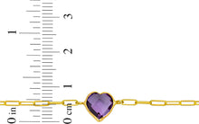 Load image into Gallery viewer, Floreo 14k Yellow Gold Paperclip Chain Heart Gemstone Bracelet 7 Inch