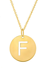 Load image into Gallery viewer, 14k Yellow Gold 0.6" Disc Alphabet Letter A - Z Initial Charm Pendant with Extendable Adjustable Chain Necklace