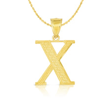 Load image into Gallery viewer, 10k Yellow Gold 1 Inch Extra Large Textured Letter Pendant A-Z Alphabet Pendant with Optional Rope Chain Necklace