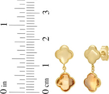 Load image into Gallery viewer, 14k Yellow Gold 18mm Clover Natural Gemstone Drop Earrings (Swiss Blue Topaz, Garnet, Amethyst, Citrine, Peridot)