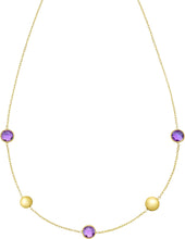 Load image into Gallery viewer, 14k Yellow Gold 6.4mm Natural Gemstone Pebble Charm Adjustable Chain Necklace, 17 Inch-18" (Blue Topaz, Amethyst, Peridot, Garnet or Citrine)