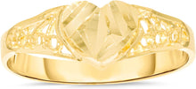 Load image into Gallery viewer, 10k Yellow Gold 7.2mm Diamond Cut Elevated Openwork Heart Filigree Ring