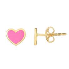 Load image into Gallery viewer, 14k Yellow Gold 6mm High Polished Pink Heart Stud Earrings