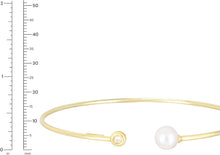 Load image into Gallery viewer, 14k Yellow Gold 2mm .035ct Diamond and Pearl Open Cuff Bangle Bracelet, 7 Inch
