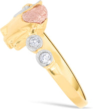 Load image into Gallery viewer, 10k Yellow Gold 9mm CZ Elephant Simulated Ruby Tri-Tone Ring, Sizes 4 - 9.5