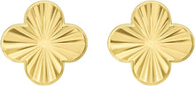 Load image into Gallery viewer, 14k Yellow Gold 12mm Radiating Textured Clover Stud Earrings