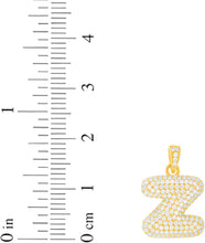 Load image into Gallery viewer, 10k Yellow Gold 0.5" Pave CZ Personalized Bubble Alphabet Letter A - Z Initial Charm Pendant with optional Chain Necklace