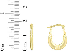 Load image into Gallery viewer, 10k Yellow Gold 18.5mm Oval Shape with Triple Ribbed Design Hoop Earrings