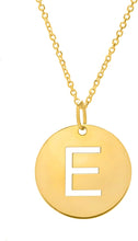 Load image into Gallery viewer, 14k Yellow Gold 0.6" Disc Alphabet Letter A - Z Initial Charm Pendant with Extendable Adjustable Chain Necklace