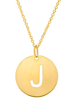 Load image into Gallery viewer, 14k Yellow Gold 0.6" Disc Alphabet Letter A - Z Initial Charm Pendant with Extendable Adjustable Chain Necklace