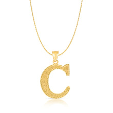 Load image into Gallery viewer, 10k Yellow Gold 1 Inch Extra Large Textured Letter Pendant A-Z Alphabet Pendant with Optional Rope Chain Necklace