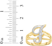 Load image into Gallery viewer, 10k Two-Tone Yellow Gold and White Gold 15mm Personalized A-Z Initial Cursive Letter Ring, Sizes 3 - 10