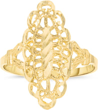 Load image into Gallery viewer, 10k Yellow Gold 21.6mm Oval Diamond Cut Openwork Filigree Ring