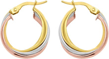 Load image into Gallery viewer, 14k Yellow Gold Trinity Woven Hoop Tri-Color Earrings