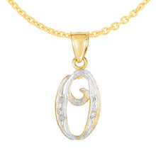 Load image into Gallery viewer, 10k Yellow Gold and White Gold Two-Tone 21.5mm Cursive Personalized Alphabet A-Z Initial Pendant with Optional 1.1mm Solid Cable Chain, 18 Inch
