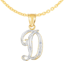 Load image into Gallery viewer, 10k Yellow Gold and White Gold Two-Tone 21.5mm Cursive Personalized Alphabet A-Z Initial Pendant with Optional 1.1mm Solid Cable Chain, 18 Inch