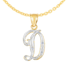 Load image into Gallery viewer, 10k Yellow Gold and White Gold Two-Tone 21.5mm Cursive Personalized Alphabet A-Z Initial Pendant with Optional 1.1mm Solid Cable Chain, 18 Inch