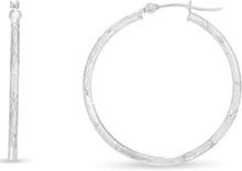 Load image into Gallery viewer, 14k White Gold 2mm Diamond Cut Tube Hoop Earrings