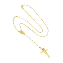 Load image into Gallery viewer, 10k Yellow Gold or Tri Color Gold 2mm Rosary with Virgin Mary Medal and Crucifix of Jesus Cross Pendant Chain Necklace