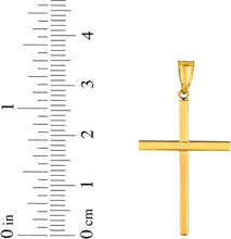 Load image into Gallery viewer, 14k Yellow Gold 1.1" Classic Square Edged Cross Charm Pendant with optional Adjustable Chain Necklace