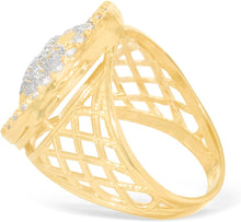Load image into Gallery viewer, 10k Yellow Gold 20.6mm Two-Tone Globe CZ Ring, Sizes 6-13