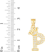 Load image into Gallery viewer, 10k Yellow Gold 0.8" Pave CZ Personalized Crown Alphabet Letter A - Z Initial Charm Pendant with optional Chain Necklace