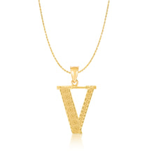 Load image into Gallery viewer, 10k Yellow Gold 1 Inch Extra Large Textured Letter Pendant A-Z Alphabet Pendant with Optional Rope Chain Necklace