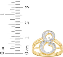 Load image into Gallery viewer, 10k Two-Tone Yellow Gold and White Gold 15mm Personalized A-Z Initial Cursive Letter Ring, Sizes 3 - 10