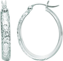 Load image into Gallery viewer, 10k Yellow Gold or White Gold 24mm Oval Textured Hoop Earrings