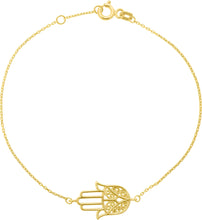 Load image into Gallery viewer, 14k Yellow Gold 20.4mm Hamsa Hand Charm Link Bracelet, Adjustable 6.75" - 7 Inch
