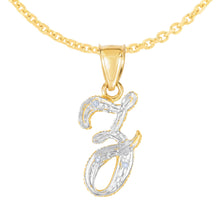 Load image into Gallery viewer, 10k Yellow Gold and White Gold Two-Tone 21.5mm Cursive Personalized Alphabet A-Z Initial Pendant with Optional 1.1mm Solid Cable Chain, 18 Inch