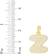 Load image into Gallery viewer, 10k Yellow Gold 0.7" Pave CZ Personalized Bubble Alphabet Letter A - Z Initial Charm Pendant with optional Chain Necklace