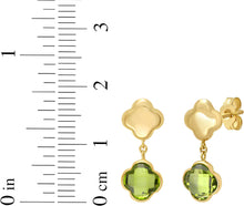 Load image into Gallery viewer, 14k Yellow Gold 18mm Clover Natural Gemstone Drop Earrings (Swiss Blue Topaz, Garnet, Amethyst, Citrine, Peridot)