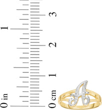 Load image into Gallery viewer, 10k Two-Tone Yellow Gold and White Gold 8.5mm Personalized A-Z Initial Cursive Letter Ring, Sizes 3 - 10