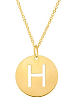 Load image into Gallery viewer, 14k Yellow Gold 0.6" Disc Alphabet Letter A - Z Initial Charm Pendant with Extendable Adjustable Chain Necklace