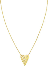 Load image into Gallery viewer, Italian .05cttw Diamond 14k Yellow Gold Elongated Heart Charm Pendant Adjustable Chain Necklace, 16 Inch-18"